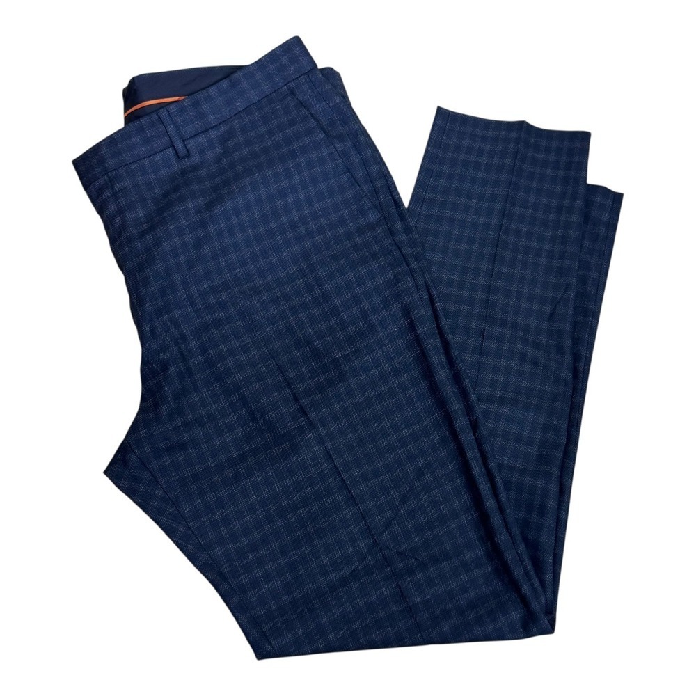 zara Men's Dress‎ Pants Plaid Checkered Navy Blue Modern Fit size 38